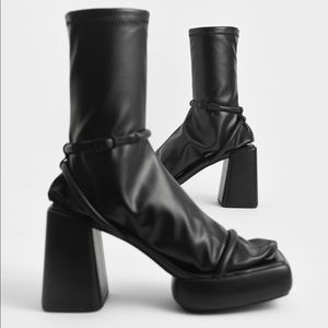 Charles & Kieth Lucile platform calf boots black